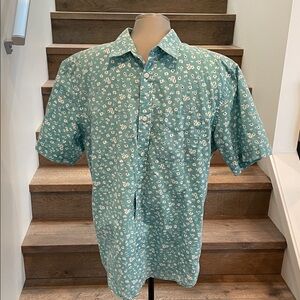 Old Navy Teal Short-Sleeve Floral Button-Down Shirt